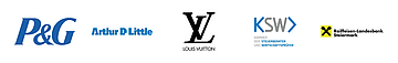 Logos (v. l. n. r.): Procter&Gamble, Arthur D Little, Louis Vuitton, KSW, RLB Steiermark