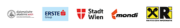 Logos (v. l. n. r.): Diplomatische Akademie, Erste Group, Stadt Wien, Mondi, Raiffeisen Informatik